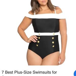 Eloquii Black and White Off-the-Shoulder One-Piece Swimsuit (NWT)